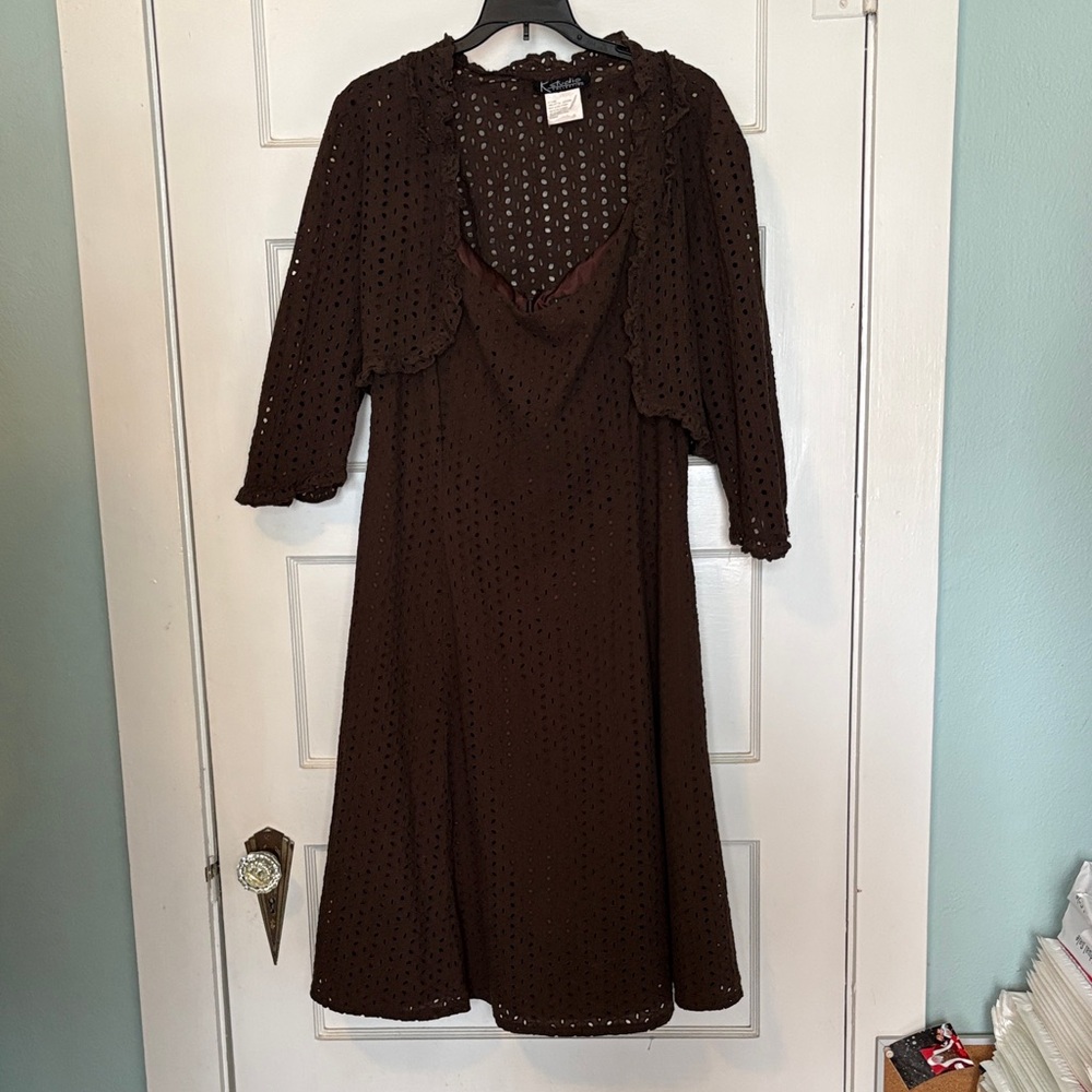 K Studio Collection Brown Eyelet A-Line Women's Dress with Bolero Size 14